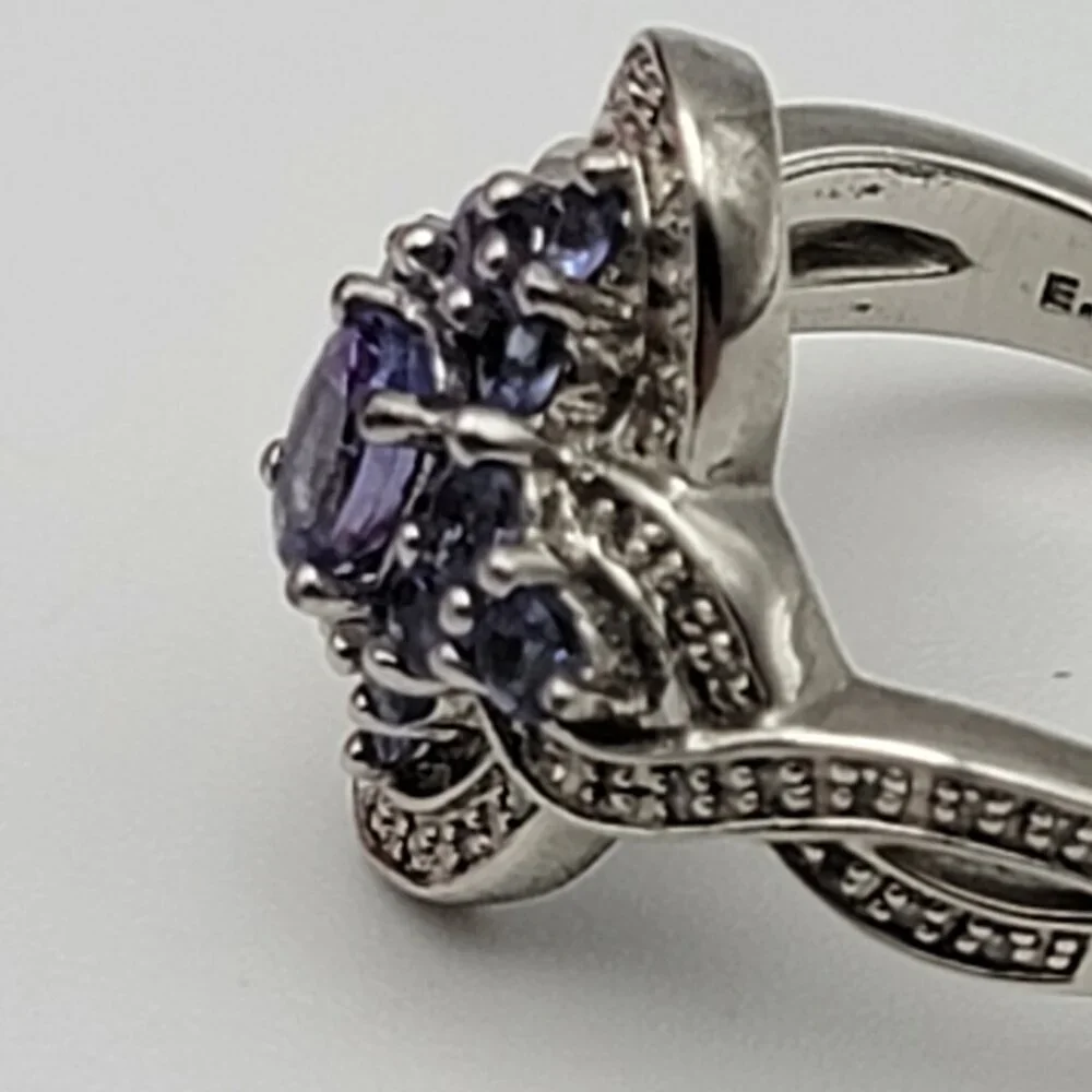 Vintage 925 Sterling Silver And Amethyst Cocktail Ring Size 8